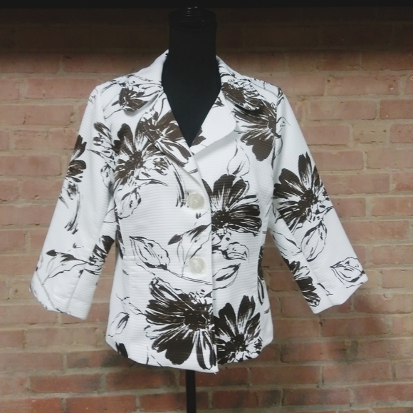 Susan Graver | Floral Blazer Brown White Sz.- Sm - Picture 1 of 8